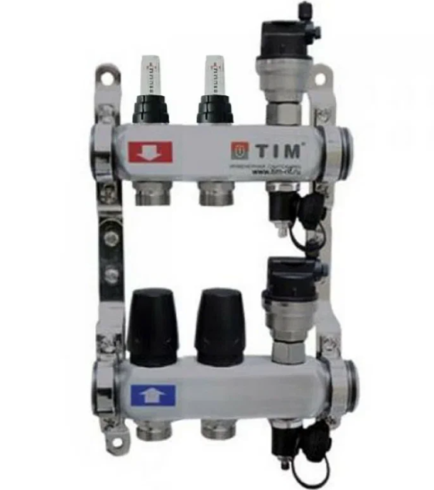 Коллекторная группа TIM KCS5002 НЕРЖ. с расходомерами 1"х3/4 2 выхода