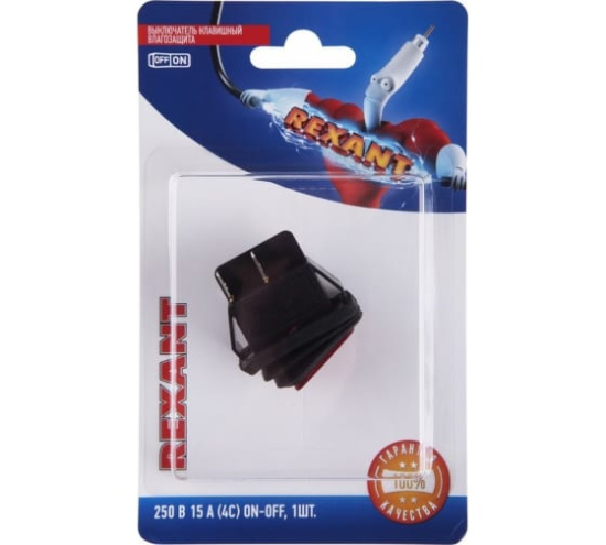 Выключатель клавишный 250V 15A ON-OFF красный с подсветкой ВЛАГОЗАЩИТА REXANT 06-0307-C