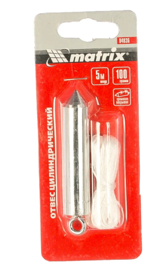 Отвес цилиндрический 100г, шнур 5м Matrix 84836