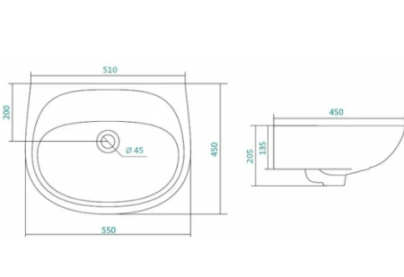 Умывальник 55х42 без отверстия под смес. 