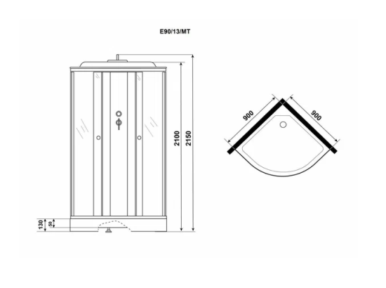 Душевая кабина Niagara Есо Е90/13/MT (90х90х215) низкий поддон 3 места стекло матовое 160544