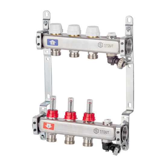 Коллектор регулирующий STOUT 1"х 3 отвода 3/4" ЕК