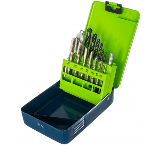 Набор сверл (2,5 - 10,2), метчиков (М3-М12) 15 предм. 77305//Сибртех