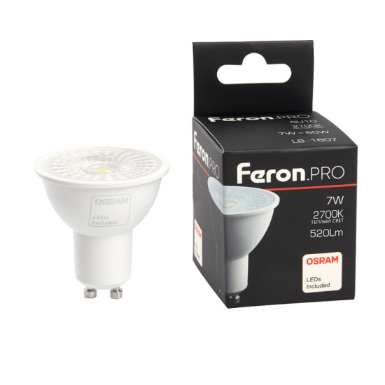 Лампа светодиодная LB-1607 GU10 7W 230V 4000К с линзой 110° OSRAM LED 38183
