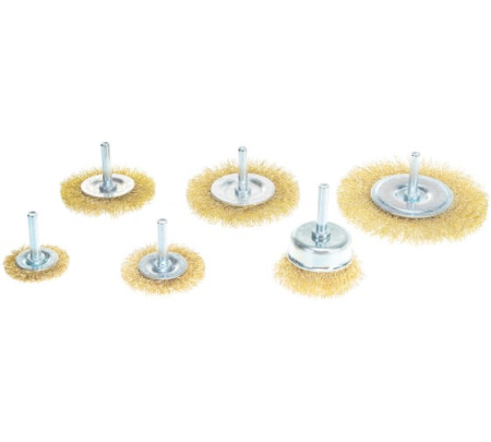 Набор щеток для дрели, 6шт. 5 плоских, 40-50-65-75-100мм+ 1"чашка" 50мм, со шпильками//MATRIX  74496