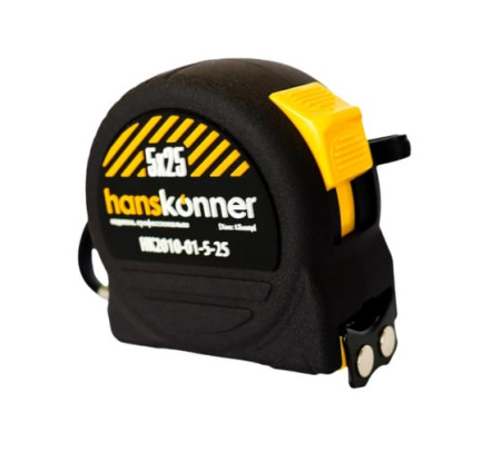 Рулетка Hanskonner 5х25, 2 стопа противоударный корпус SoftTouch магнит HK2010-01-5-25
