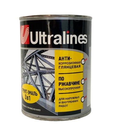 Грунт-Эмаль по ржавчине 3в1 Черная 1,8кг ULTRA LINES