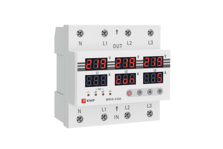 Реле напряжения и тока с дисплеем 3-х фазное MRVA-3 63A EKF PROxima