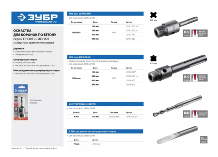 Державка ЗУБР для коронки по бетону SDS Max М22, L-450мм 29188-450