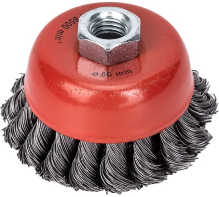 Щетка-крацовка для УШМ  чашечная 2 ряда жгутир. стальная проволока 0,5мм d-80 MIRAX 35104-080-2