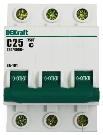 Автомат 3П 25А 4.5кА х-ка С DEKraft (11080)
