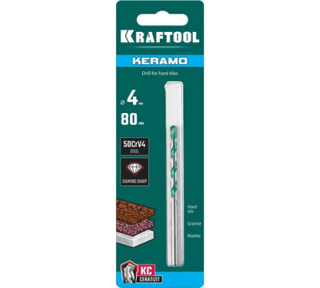 Сверло по керамограниту, 4х80мм KRAFTOOL 29175-080-4