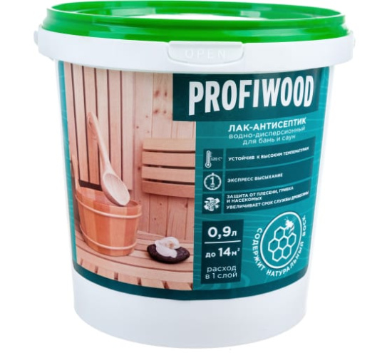 Лак антисептик ВД для бань/ саун 0,9кг PROFIWOOD Эмпилс