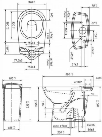 Унитаз-компакт Суперкомпакт с выпуском в пол Стандарт 153346