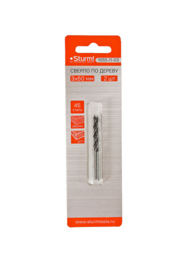 Сверло по дереву спиральное 3х60мм 2шт 1055-11-03  Sturm