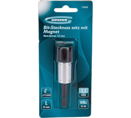 Бита Gross с торцевой головкой, магнит.Nut-Driver, 13мм,S2 (11623)