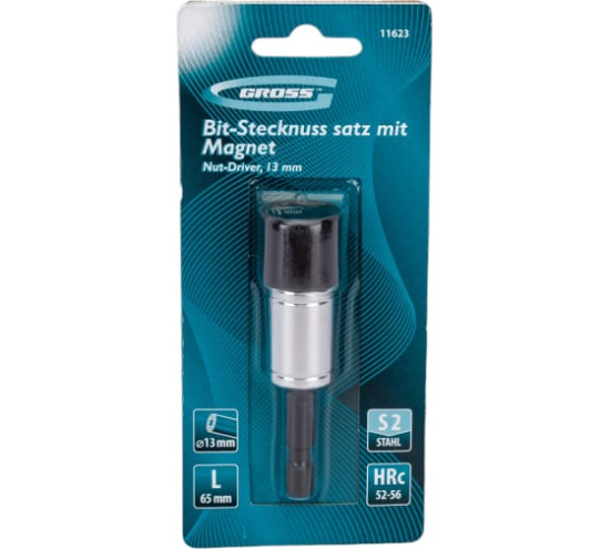 Бита Gross с торцевой головкой, магнит.Nut-Driver, 13мм,S2 (11623)