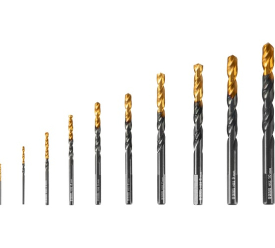Набор сверл по металлу, 1-10 мм, HSS-Tin, Golden Tip, 10 шт// Denzel 72316