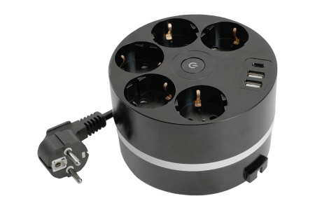 Удлинитель 5 гн. з/к 2,5 м."Comfort" 3х1мм2, 2USB A+C 5V 3.1A черный 49656
