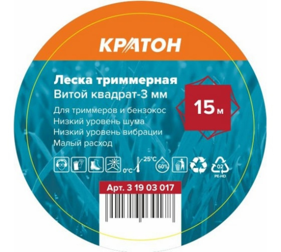 Леска тримерная Кратон Витой Квадрат, 3,0мм 31903017