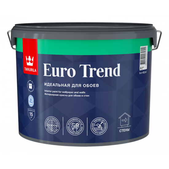 Краска ВД для обоев и стен EURO TREND A мат.0,9л